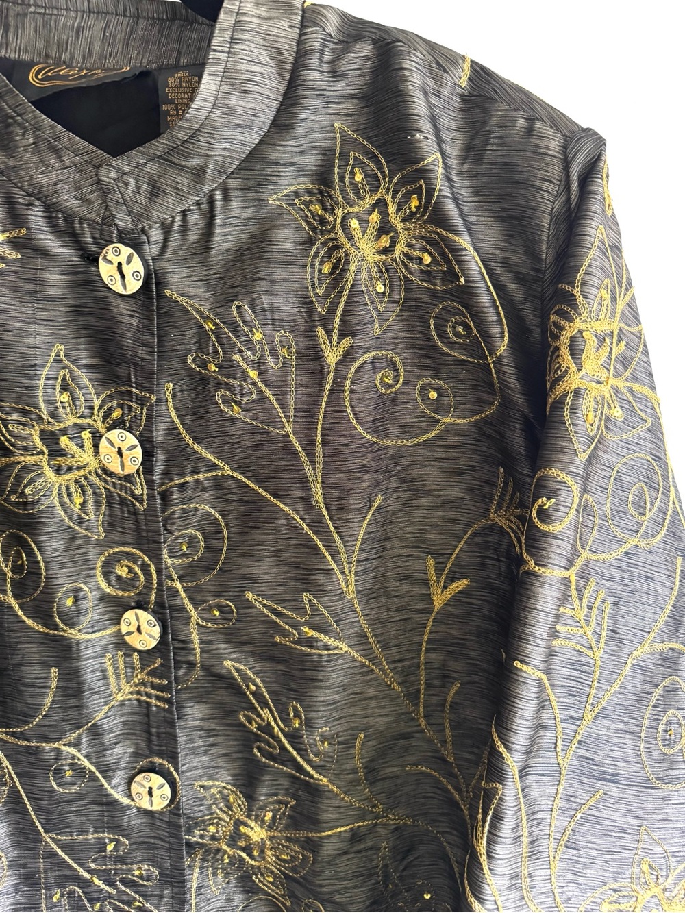 Alex Kim Bronze Jacket with Gold Stitching and Delicate Sequins / Vintage